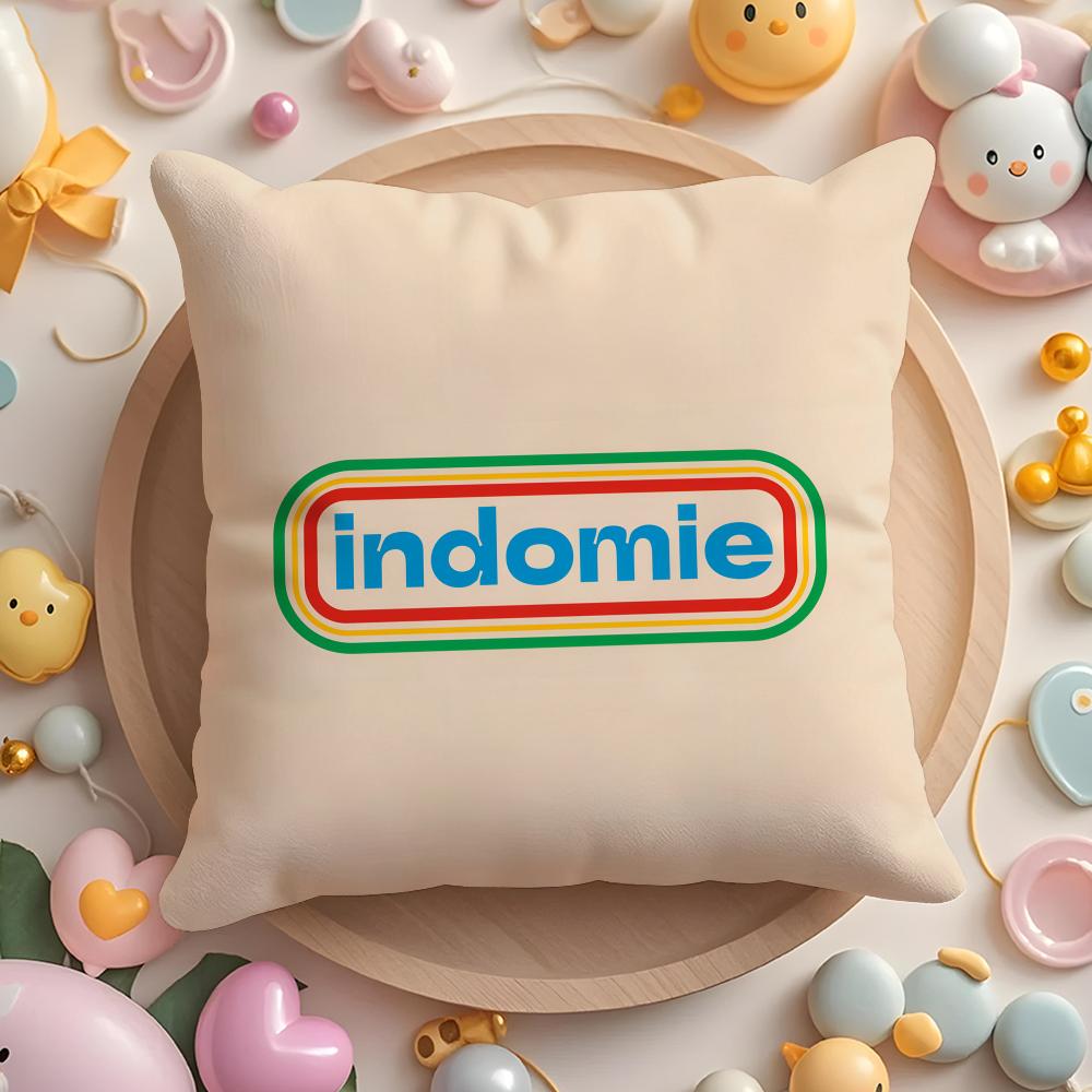 Логотип еды Аниме I-Indomies Наволочка Плюшевая ткань Мягкая Двусторонняя печать Подушка для дивана Стойкость цвета Домашний декор Подарок