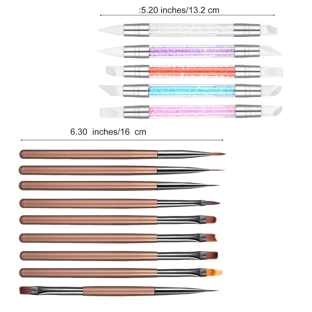 14 PCS Nail Design Painting Brush Set Nail Art Brushes Acrylic Nailbrush Double-ended Nails Art Brushes Extension Gel Builder Nails Gel Brush Dotting