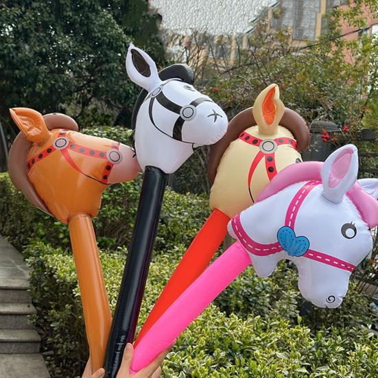 Inflatable Horse Head Stick 37" Party Prop for Kids' Races Photos PVC Horse Stick Carnival Toy for Horse Themed Events Birthdays