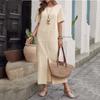 New Summer Cotton and Linen Solid Color Loose Round Neck Short-sleeved Dress for Women