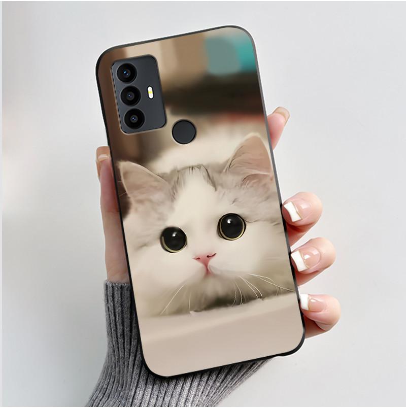 Cute Case For TCL 30 SE Protective Cover For TCL 30E Funda For TCL 306 305 Printing Shell Soft Silicone Cartoon Black Casing