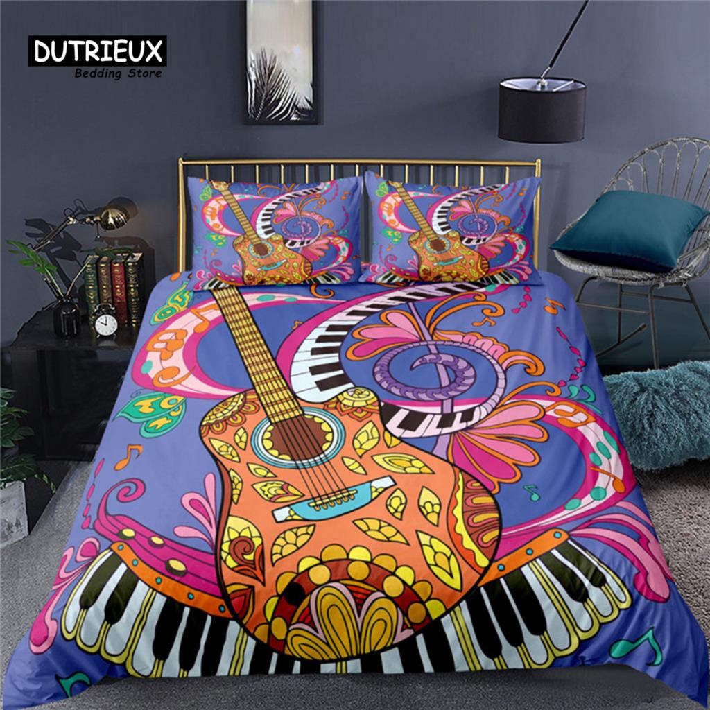 Роскошный 3D Цветной Принт Гитара Домашний Декор Пододеяльник Наволочка Детский Постельный Комплект Размер Квин и Кинг EU/US/AU/UK Постельные Комплекты