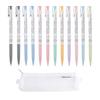 XENO Slim Ball Point Pens 0.38mm (Pack of 12) 9 Color Mix With ZEESOON Simple Pencil Pouch
