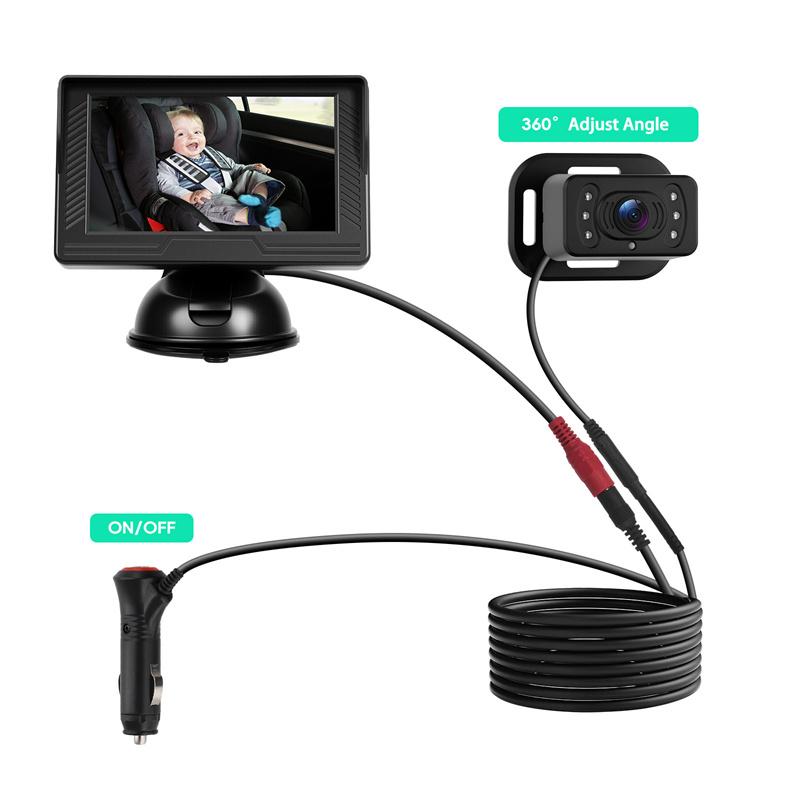 Автомобильный задний монитор для ребенка 4,3'' Автомонитор с камерой Ночное видение Широкоугольный Мониторинг ребенка в реальном времени Стабильное крепление