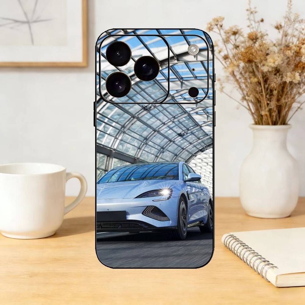 E-Электромобиль BYD Чехол для телефона для iPhone 17,16,15,14,13,12,11 Plus,Pro Max,SE4 Мягкий силиконовый Черный чехол
