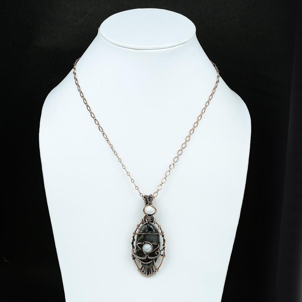 Подвеска из меди с яшмой Пикассо «Сглаз», драгоценный камень, подвеска из медной проволоки, подвеска ручной работы из лунного камня, подарок другу