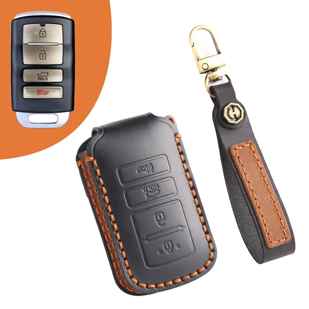 Leather Car Key Case Cover Holder Keychain Protector Shell for Kia 4 Button Sorento K900 K7 Cadenza Remote Key Fob Cover Bag