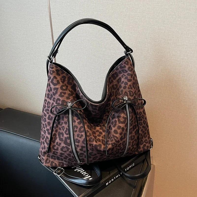 PU Zipper Shoulder Bag Soft Large Capacity Trendy Crossbody Bag Pendular Designer Bag Leopard Print New