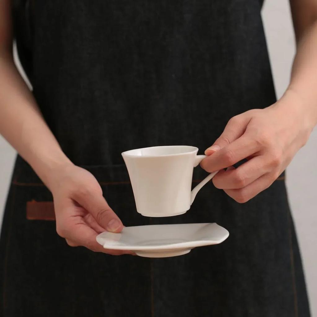 Special-shaped Cup Square Creative Pure White Simple Ceramic White Porcelain Tea Cup Small Capacity Espresso Cups Saucer