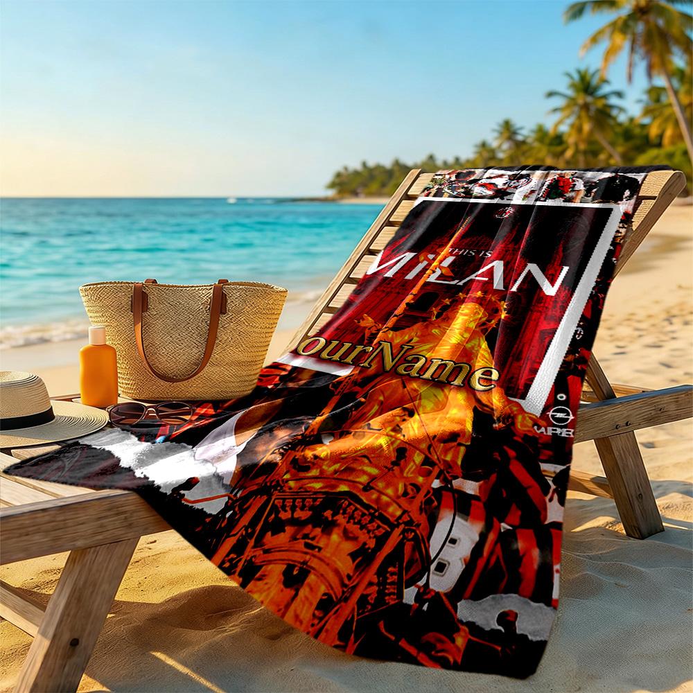 Ac Milan Customized Name Beach Towel Super Soft & Absorbent For Beach Bathroom Outdoor Swimming Pool Camping Picnic Yoga Diving Vacation Accessories