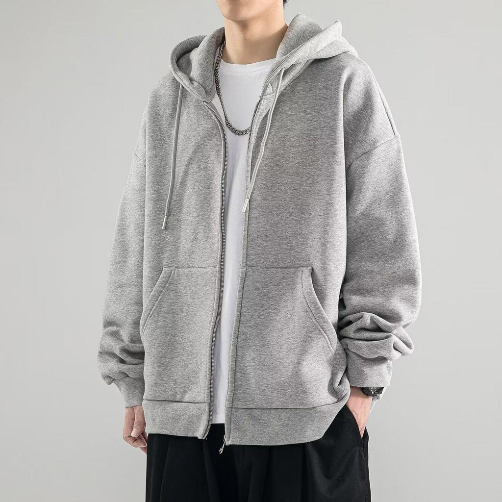 Men's Heavyweight Cardigan Hoodie - Spring & Autumn Style Trendy Hooded Coat for Couples and Boys.
