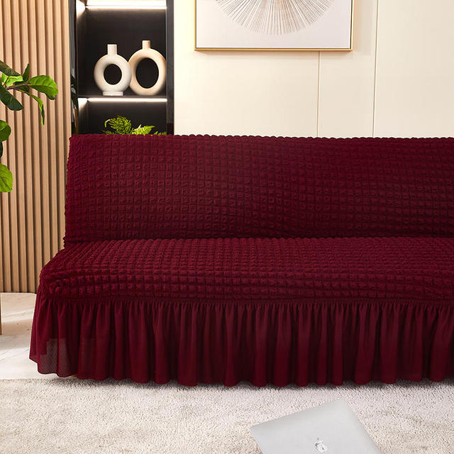 Solid Color Seersucker Fabric All Without Armless Sofa Bed Cover With Skirt Slipcover Fitted Couch Cover Washable Elastic Fabric