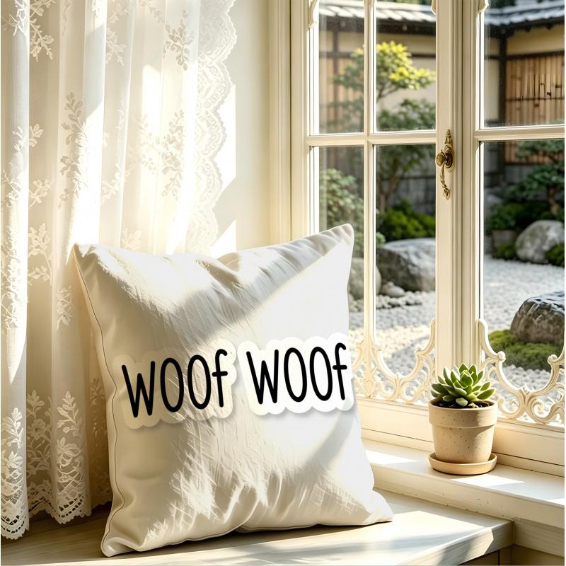 18X18Inch Cute Woof Woof Slogan Print Throw Pillow, Soft Accent Cushion With Pillow Core, Perfect For Sofa, Car And Office