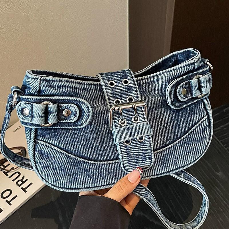Stylish Denim Crossbody Bag Women Minimalist Urban Shoulder With Zip Inner Pocket