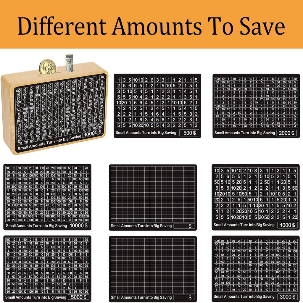Savings Challenge Box Solid Wood Piggy Bank Money savings box
