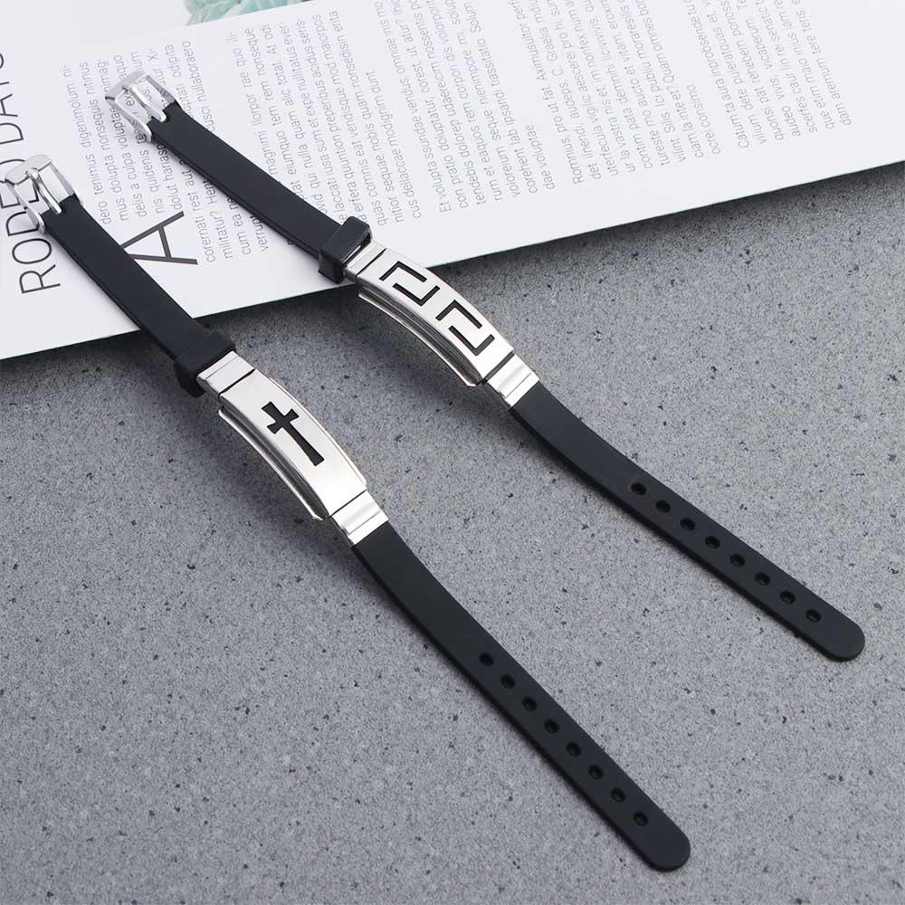 Stainless Steel Women Cross Silicone Bracelet Jewelry Accessories Korean Hand Rope Men Wristband