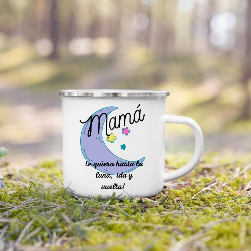 Креативные кофейные чашки Лучшая мама в мире Испанский принт Кружка Кемпинг Ручка Кружки Ручка Эмалированная чашка Праздничные подарки на день рождения для мамы