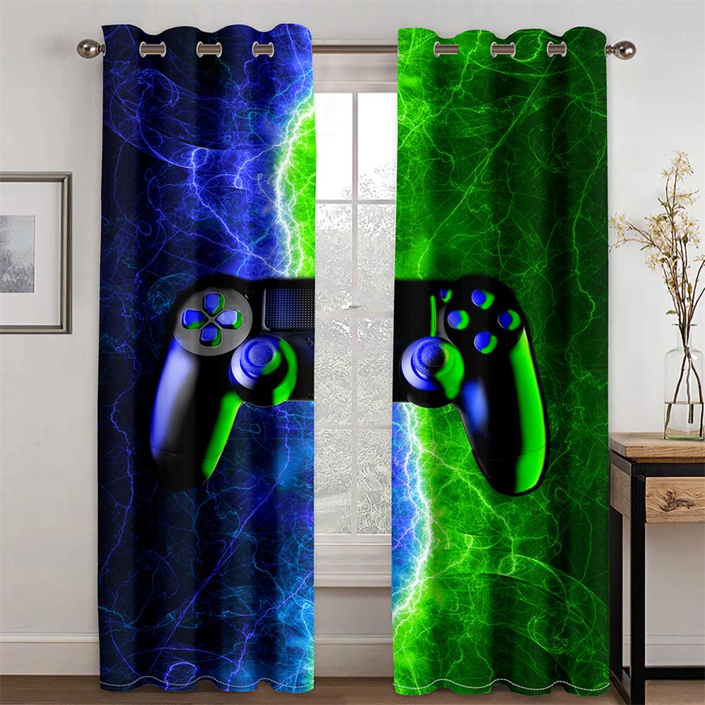 3D Print Cheap Modern Video Game Controller Gamer Thin Shading Polyester Window Curtains for Bedroom Living Room Home Decor Hook