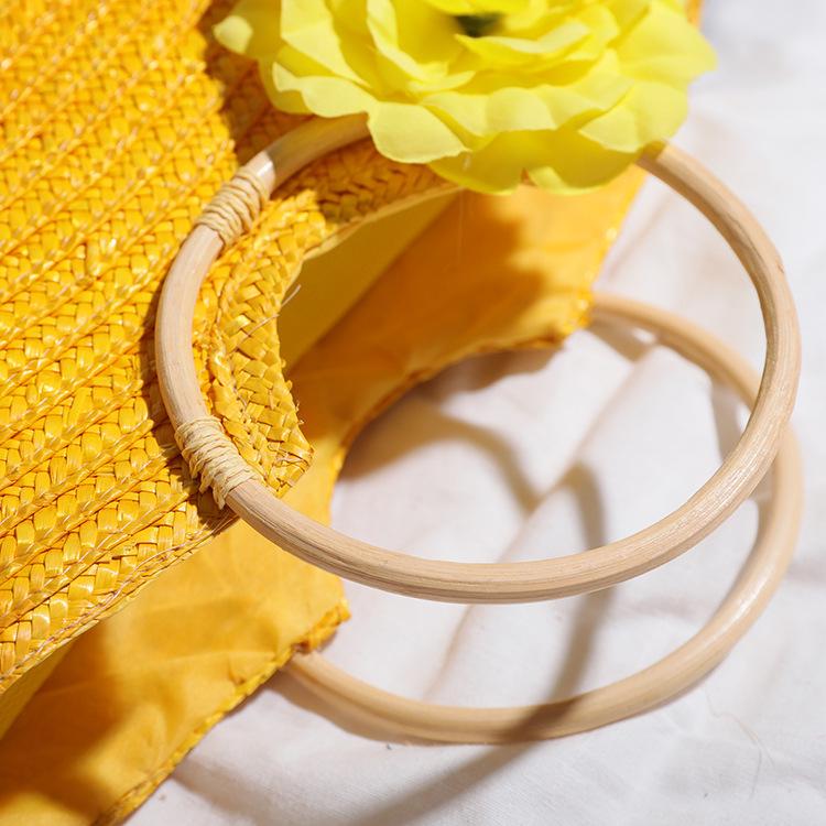 2025 Плетеная сумка из пшеничной соломы с деревянной ручкой - Женский пасторальный стиль Ин Мори-гёрл