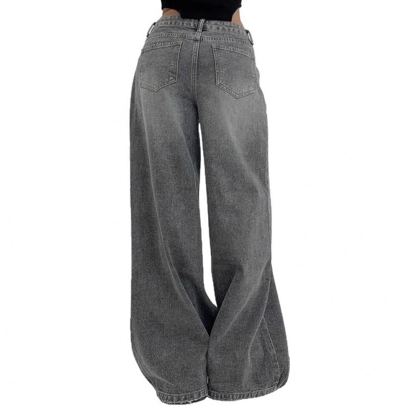High-Waisted Wide-Leg Denim Pants Women 2025 Loose Straight Fit Casual Streetwear Jeans