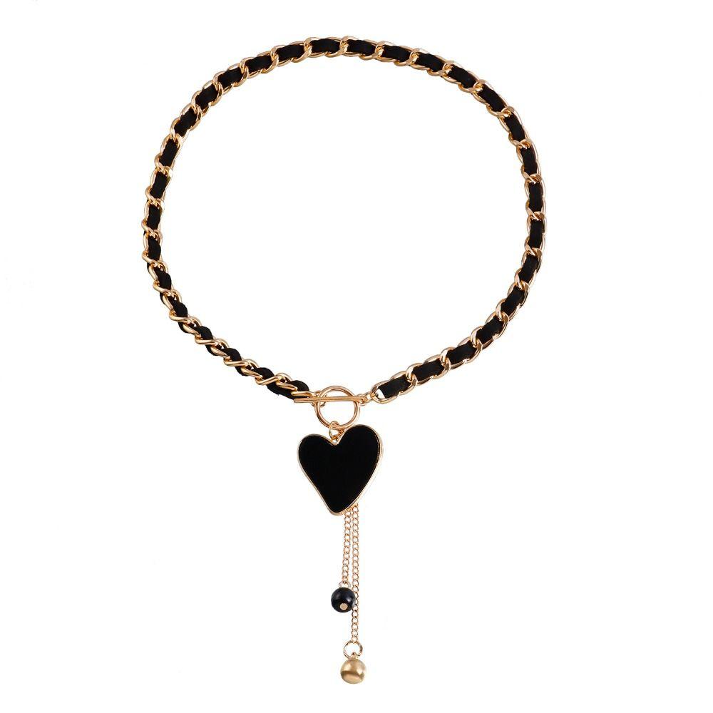 Trendy Black Love Heart Fritillary Necklace Classic Alloy Flannel Wrapped Choker Luxury Fashion Star Tassel Necklace Women