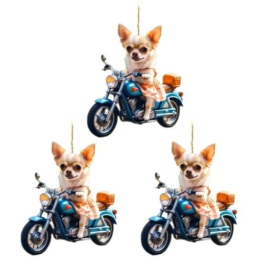 Акриловое Рождественское украшение Щенок на мотоцикле для елки или автомобиля