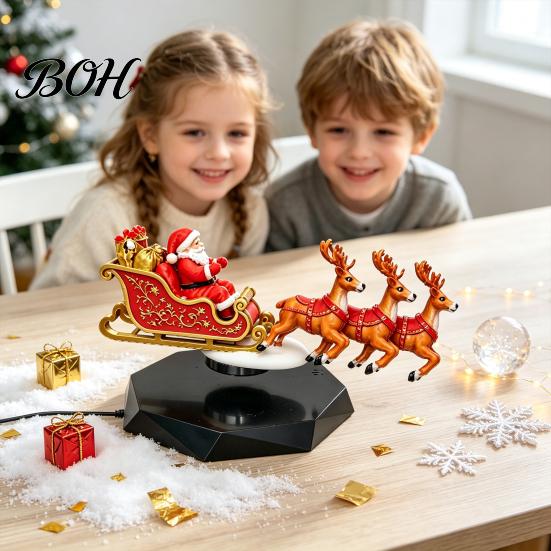 Rotating Santa Claus Display Floating Sleigh, Flying Sleigh Magnetic Levitation Christmas Display, Collectibles for Friends Tabletop Decor Home,