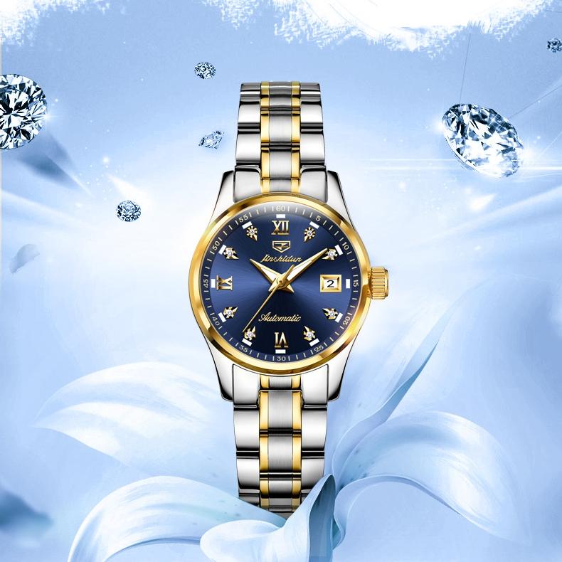 JINSHIDUN Brand Watch Heart Steel Automatic Mechanical Single Calendar Luminous Waterproof Women's Watch Women's Watch
