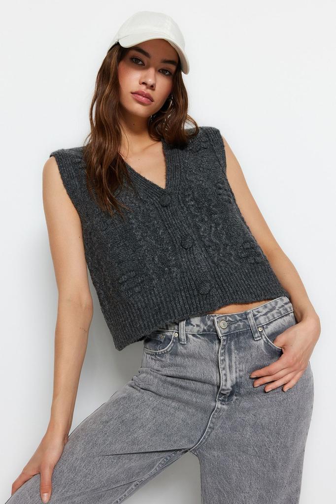 Women's Elegance Style Sweater Stone Soft Textured Knitwear Vest