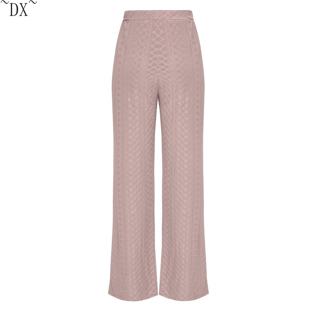 DX - весеннее и летнее новое желание, женский однотонный повседневный вязаный ажурный комплект с круглым вырезом для внешней торговли в Европе и Америке