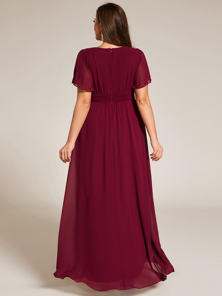 Ever-Pretty Women's Elegant Round Neck Ruffles Sleeve Chiffon Plus Size Evening Dresses with Asymmetrical Hem