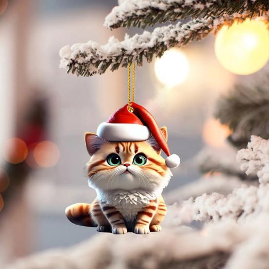 Рождественское украшение в виде кошки 2D акриловая милая кошка подвеска на елку