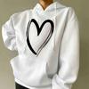 Sweatshirt Women's Heart-print Plush Top For Loose Casual Sports Hooded Pullover
