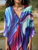EDOLYNSA Blue Bohemian Relaxed Long Dress Kaftan Caftan Vacation Party House robe Bathing suit cover up Beach Wear Q1634