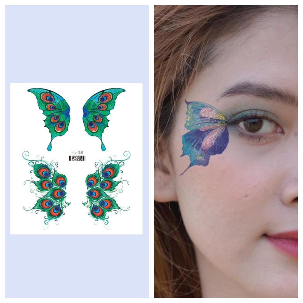 12/1 Sheets Gradient Glitter Temporary Butterfly Facial Tattoos Costume Party Face Tattoos For Women/Girls Waterproof But Easy Remove Tattoos