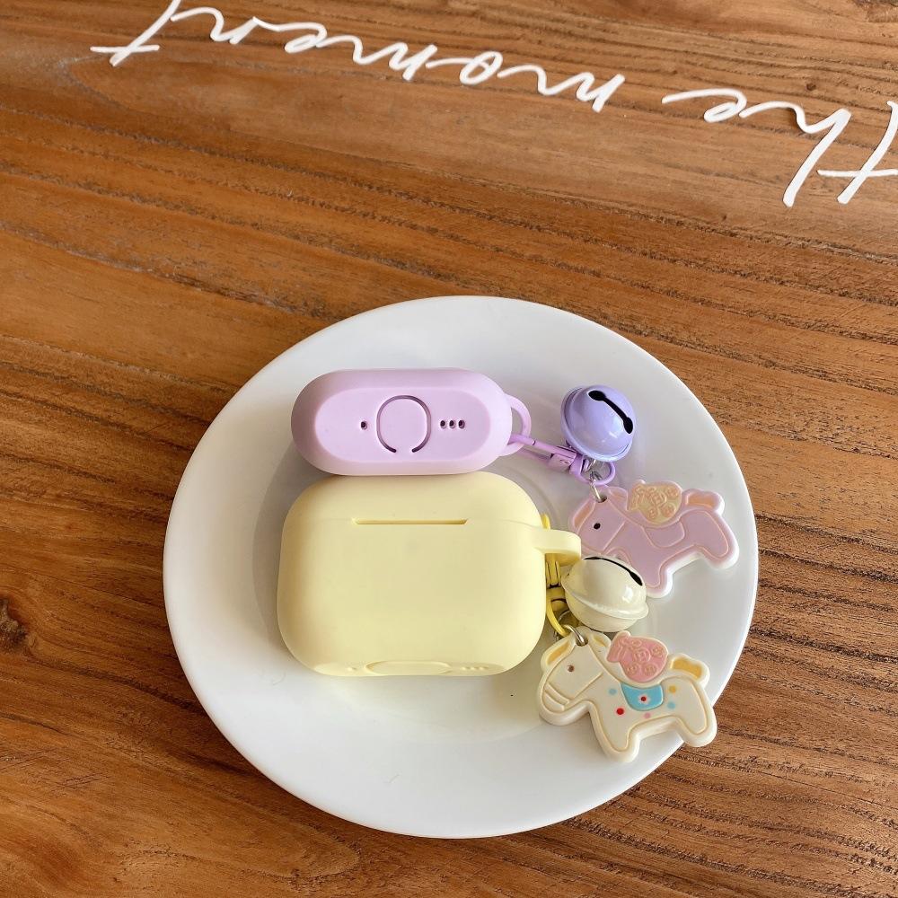 Applicable to Apple AirPods 1 /1 generation cartoon pony bell pendant earphone cover PRO1 simple solid color case PRO1