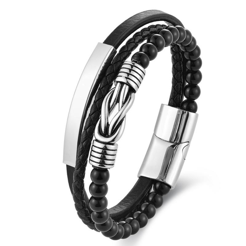 Stainless Steel Infinity Symbol Layered Bracelet Men Women Geometric Handmade Beaded Multi-Strand Wristband