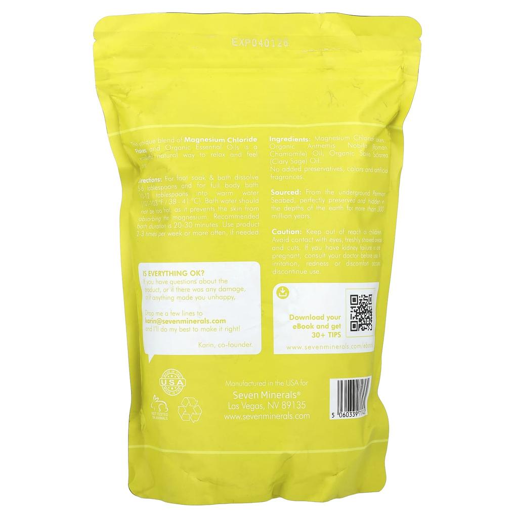 Глубокое расслабление, Магниевые хлопья для ванны, Римская ромашка и Шалфей мускатный, 1,36 кг(3 фунта)