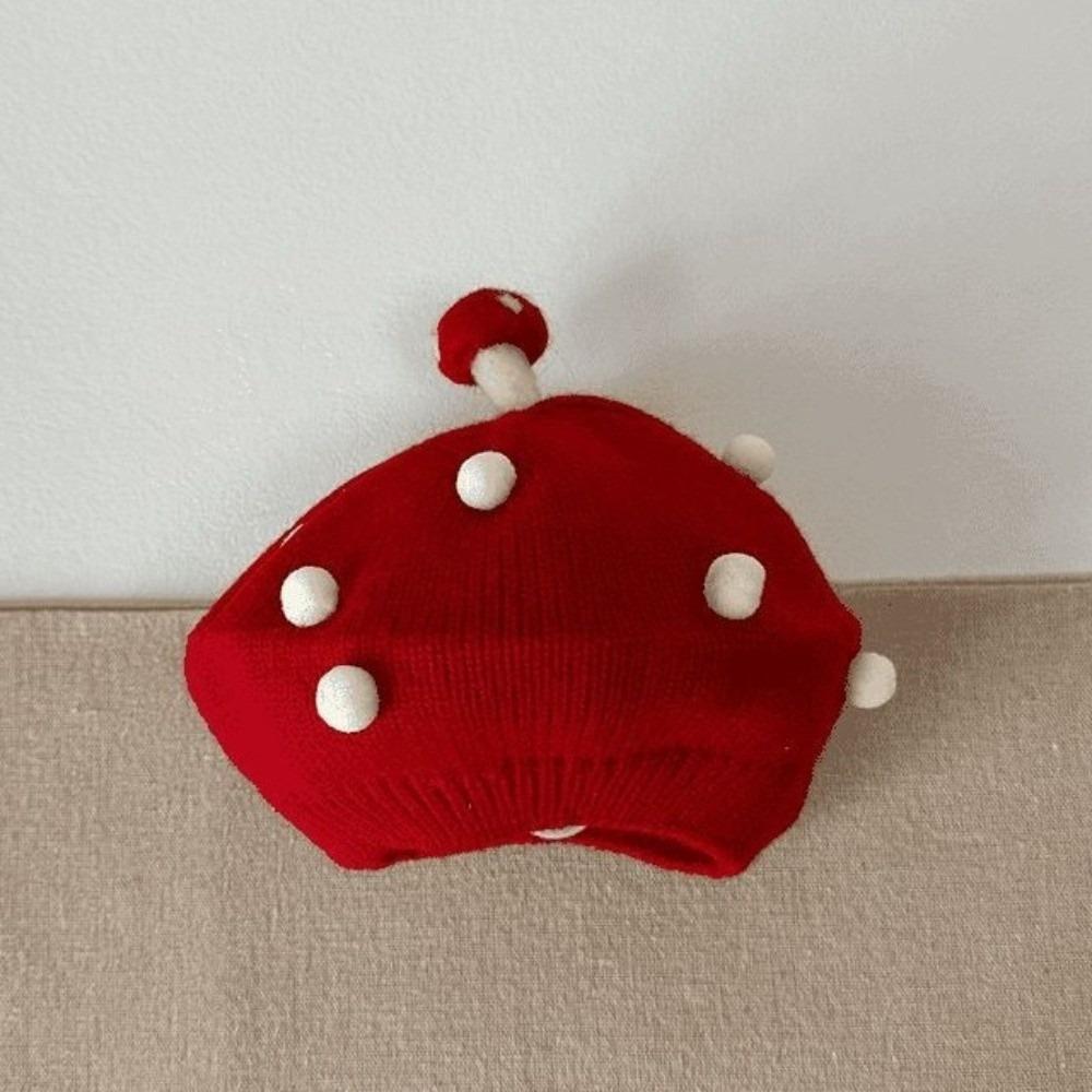 Soft Kid Knitted Beret Mushroom Decor Toddler Winter Hat New Kids Headwear Kids Fashion