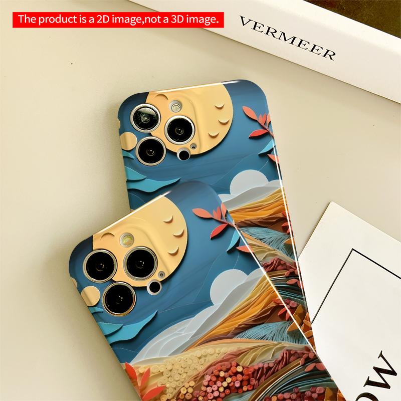 2DFlat Autumn Moonlight Paper Art Landscape All inclusive film hard iPhone case, compatible with iPhone 18 Pro Max 17 16 15 14 13 12 11