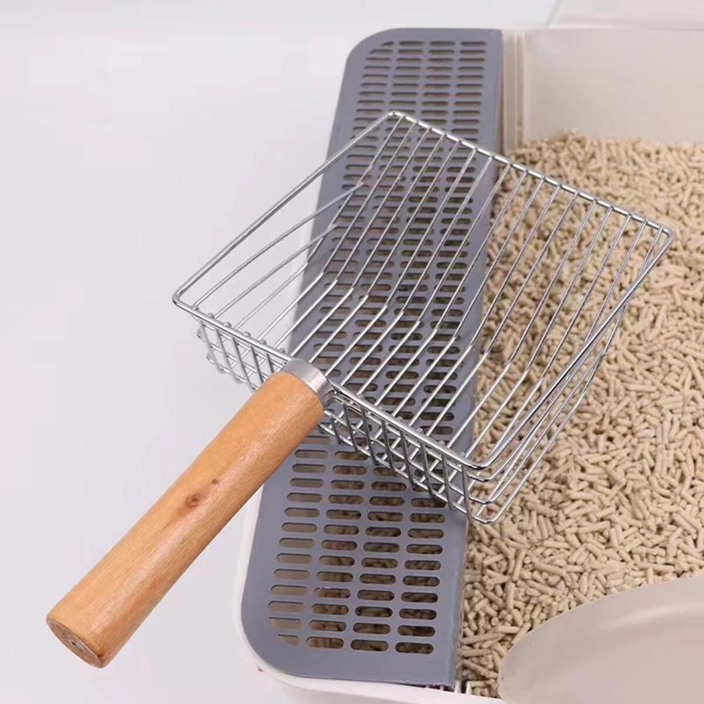 Stainless Steel Cat Litter Shovel Wooden Handle Shovel Easy To Clean Good-Looking Reduce Dust Suitable For Small Dog Toilets