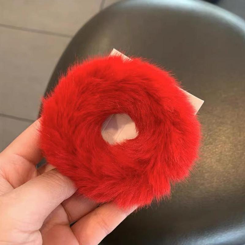 Girls Mink Fur Ponytail Holder Elastic Plush Hair Ring Faux Rabbit Fur Scrunchies Hair Rope Elastic