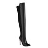Women's High-heeled Boots Sexy European and American Style Pointed Thin Heels Solid Color Large Size Knee Elastic Boots