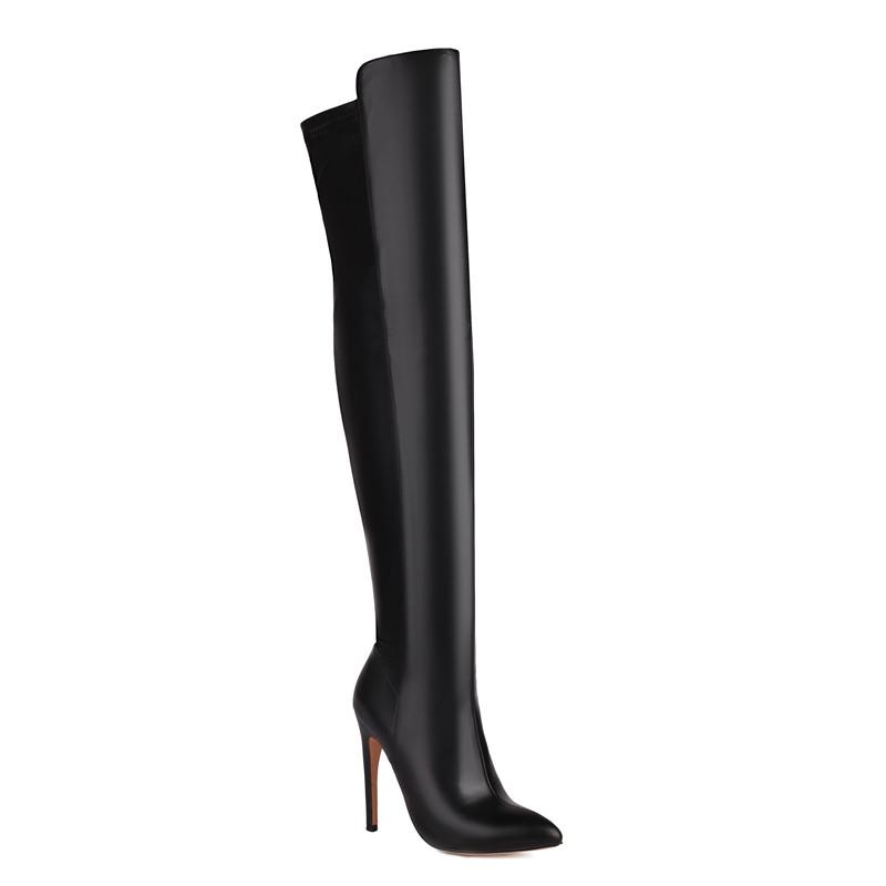 Women's High-heeled Boots Sexy European and American Style Pointed Thin Heels Solid Color Large Size Knee Elastic Boots