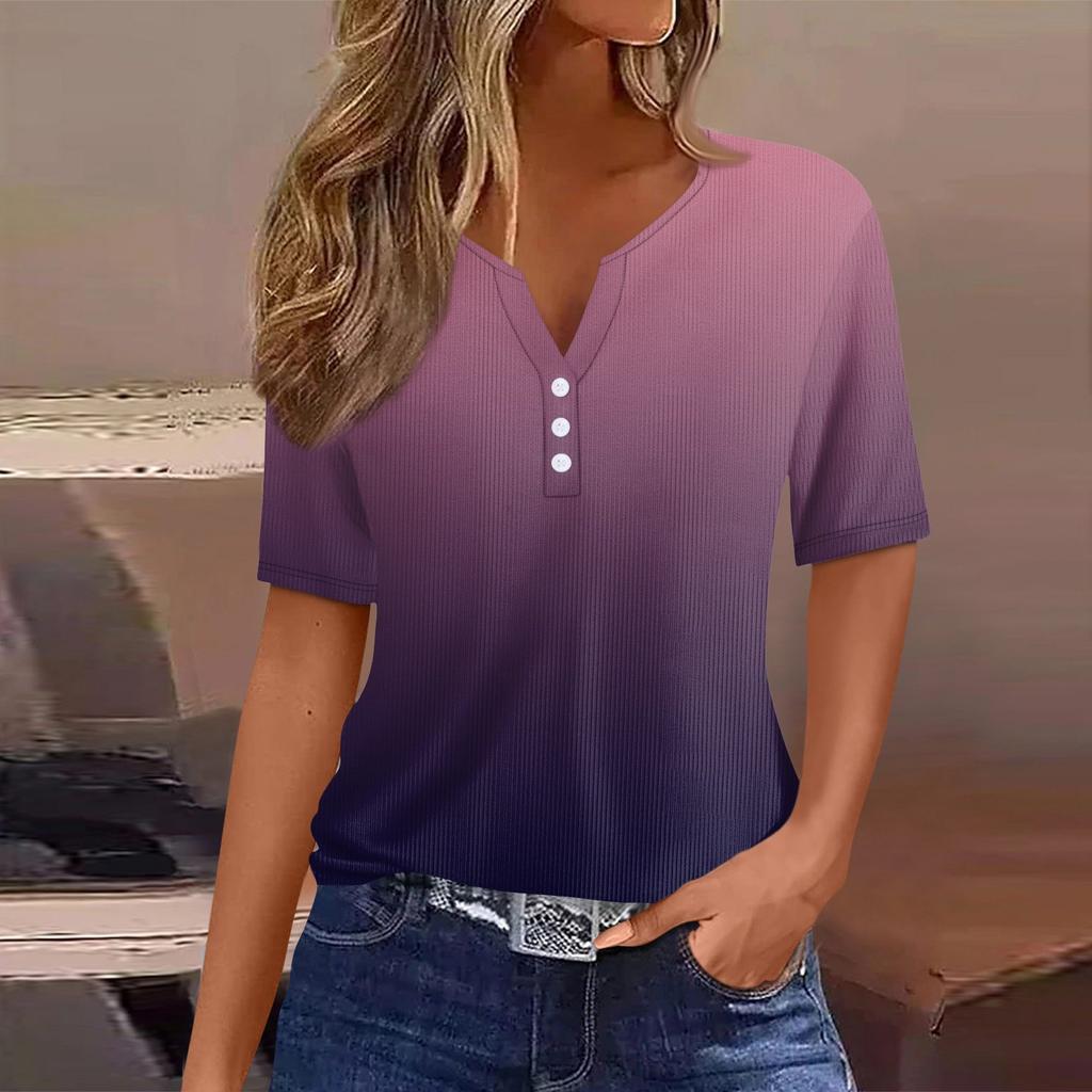 Women's T Shirt Tee Print Button Short Sleeve Tunic Daily Weekend Fashion Basic V- Neck Regular Top