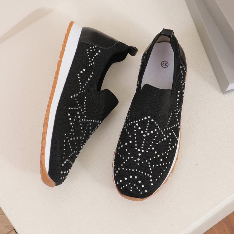 Роскошные хрустальные дышащие сетчатые кроссовки для женщин, удобные, с мягкой подошвой, балетки, большой размер 43, нескользящая повседневная обувь для женщин