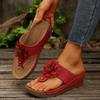 Summer New Flip-flops Foreign Trade Flower Sewn Slippers Women European and American Outer Wear Large Size Wedge Heel Fish Mouth Sandals Women