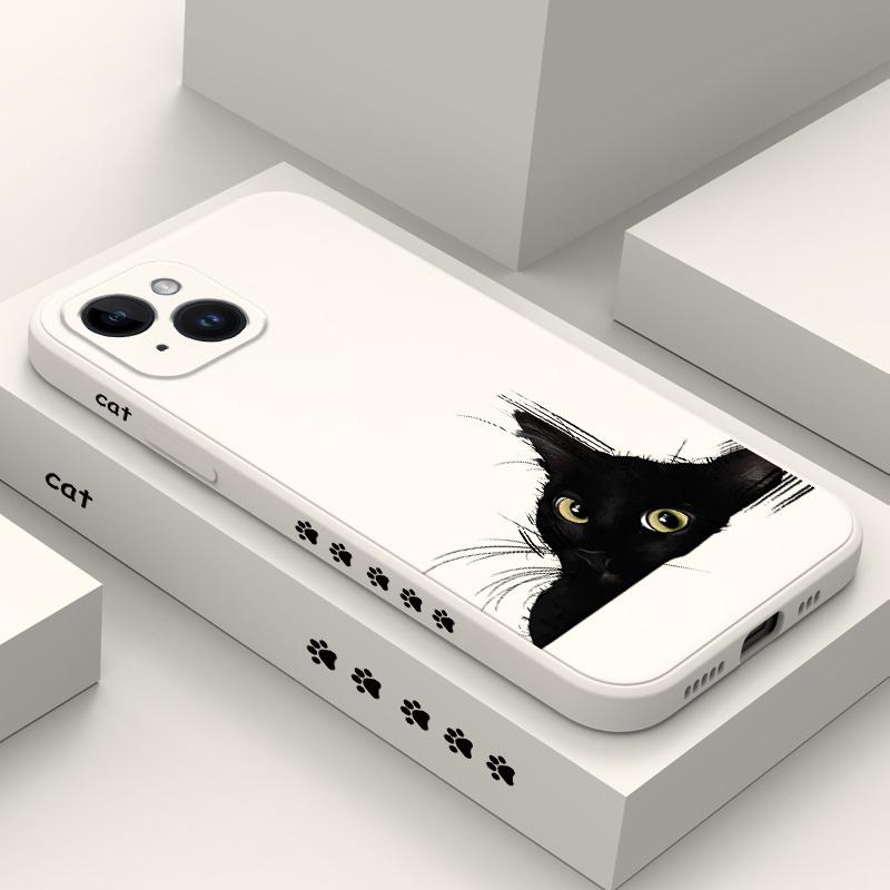 Чехол для телефона "Холодный черный кот" для iPhone 16 15 14 13 12 11 Plus Pro Max Mini X XR XS Plus Жидкий силиконовый чехол