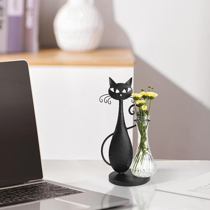 Ручная работа Мультяшный кот Уникальная цветочная композиция Домашний декор Цветочное искусство Креативная стеклянная ваза DIY Железное искусство Экологичный черный