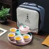 Lazy Tea Brewing Set Home Japanese One Pot Four Cups Tea Tray Portable Travel Tea Set Ceramic Rotating Side Handle Pot